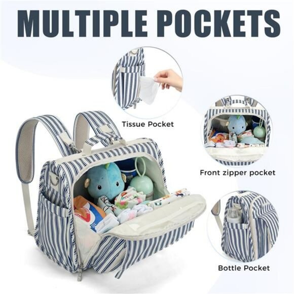 Large Diaper Bag Tote Baby Travel Bag with Stroller Straps Bottle Pockets - Picture 3 of 7